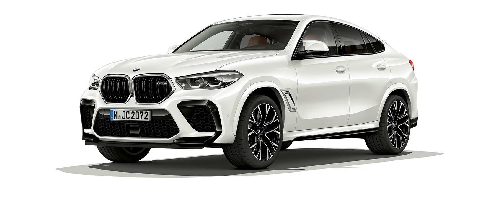 BMW X6 M Competition three-quarter side view BMW X6 M Competition F96 2020 BMW Individual Special Paint Urban Green SUV three-quarter side view